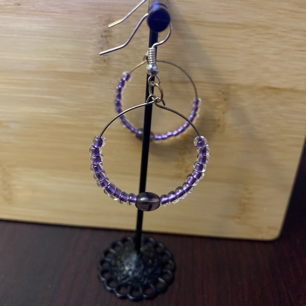 Elegant Purple Beaded Hoop Earrings